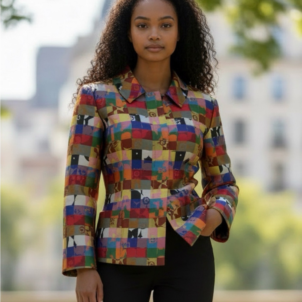 Akris multicolor geometric print blazer
